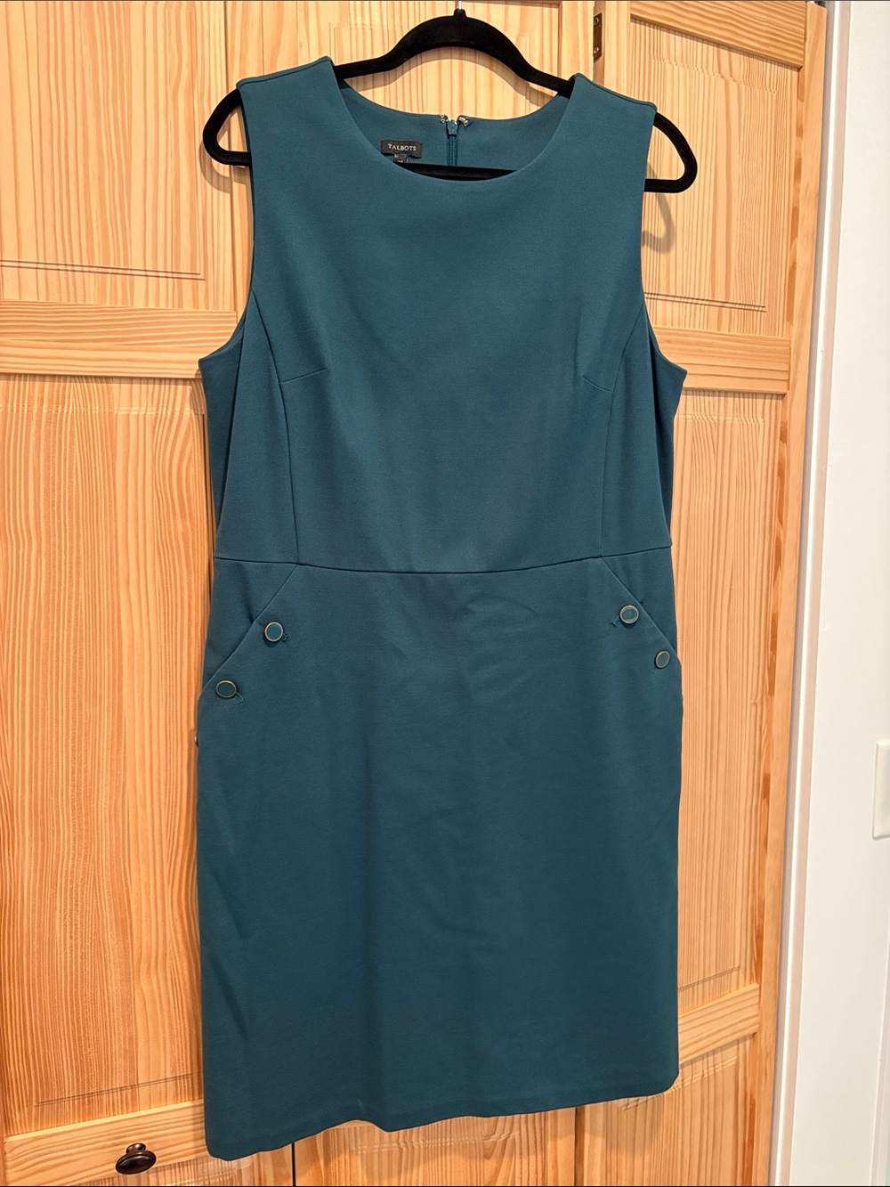 Talbots Dark Green Sleeveless Sheath Dress with Button Accents